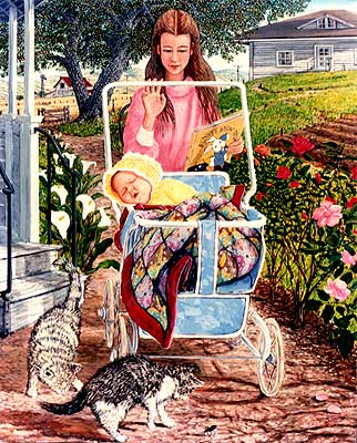 The Baby-sitter: Children Art Print, Children Painting Reproduction Print