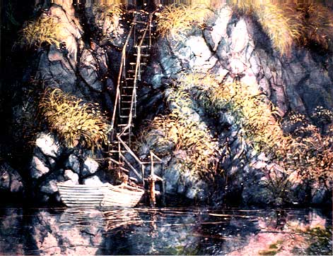Boat Landing In Sierras, Acrylic Painting Of The California Sierras